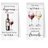 ERYBHKRTYH Friends Wine Kitchen Towels Set - Funny Gifts for Wine Lovers Waffle Decorative Dish Towels for Kitchen Bar Cart, Wines Gifts Hand Towels, Friendship Tea Towel, 16x24 Inches Set of 2