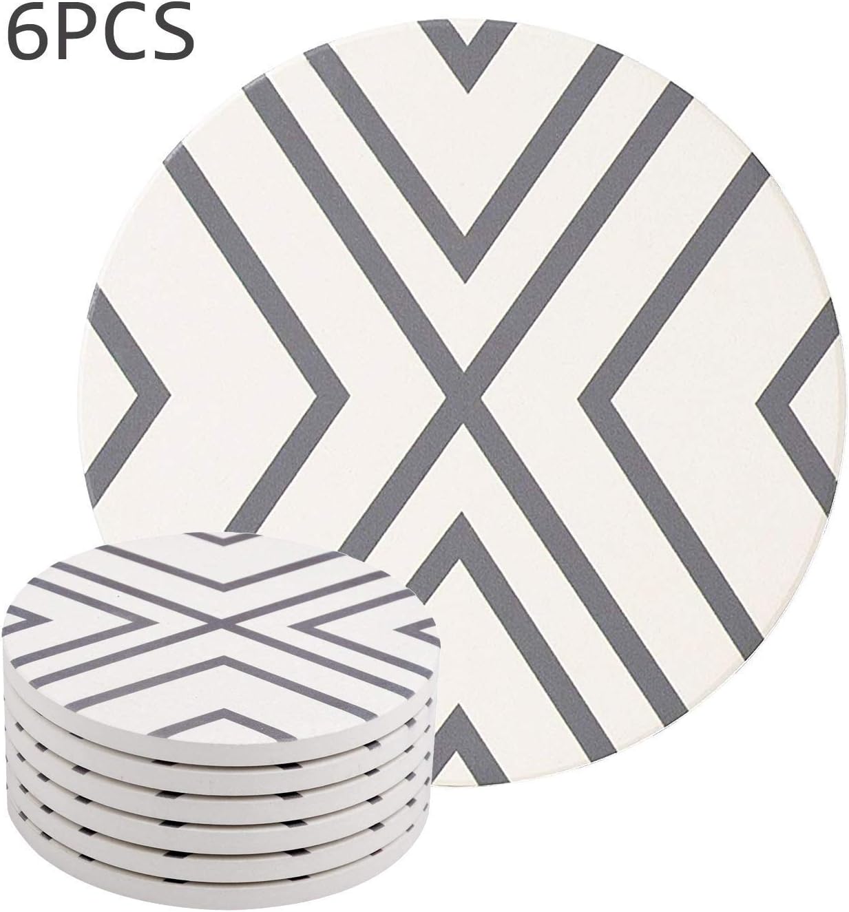 PBELE 6x Ceramic Coasters with Cork Absorbent Stone Bohemia Style Coffee Drink Cup Mat