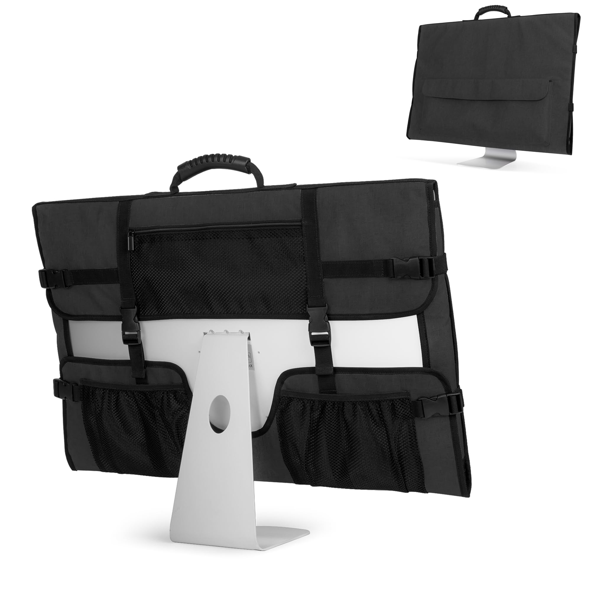 CURMIO Travel Carrying Bag for Apple 27" iMac Desktop Computer, Protective Storage Case Monitor Dust Cover with Rubber Handle for 27" iMac Screen and Accessories(Patent Pending), Black