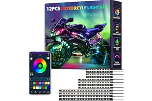 Sxlofty 12 Pcs Motorcycle LED Light Kits, App Control Multicolor Waterproof Motorcycle LED Strip Lights, Music Sync & Multiple Scene Modes RGB LED Lights for Motorcycles, DC 12V