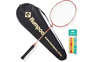 KUMPOO Badminton Racket Carbon Fiber, Badminton Racquet Set with Cover, Badminton Professional Racket Durable for Beginners Outdoor Games Gym