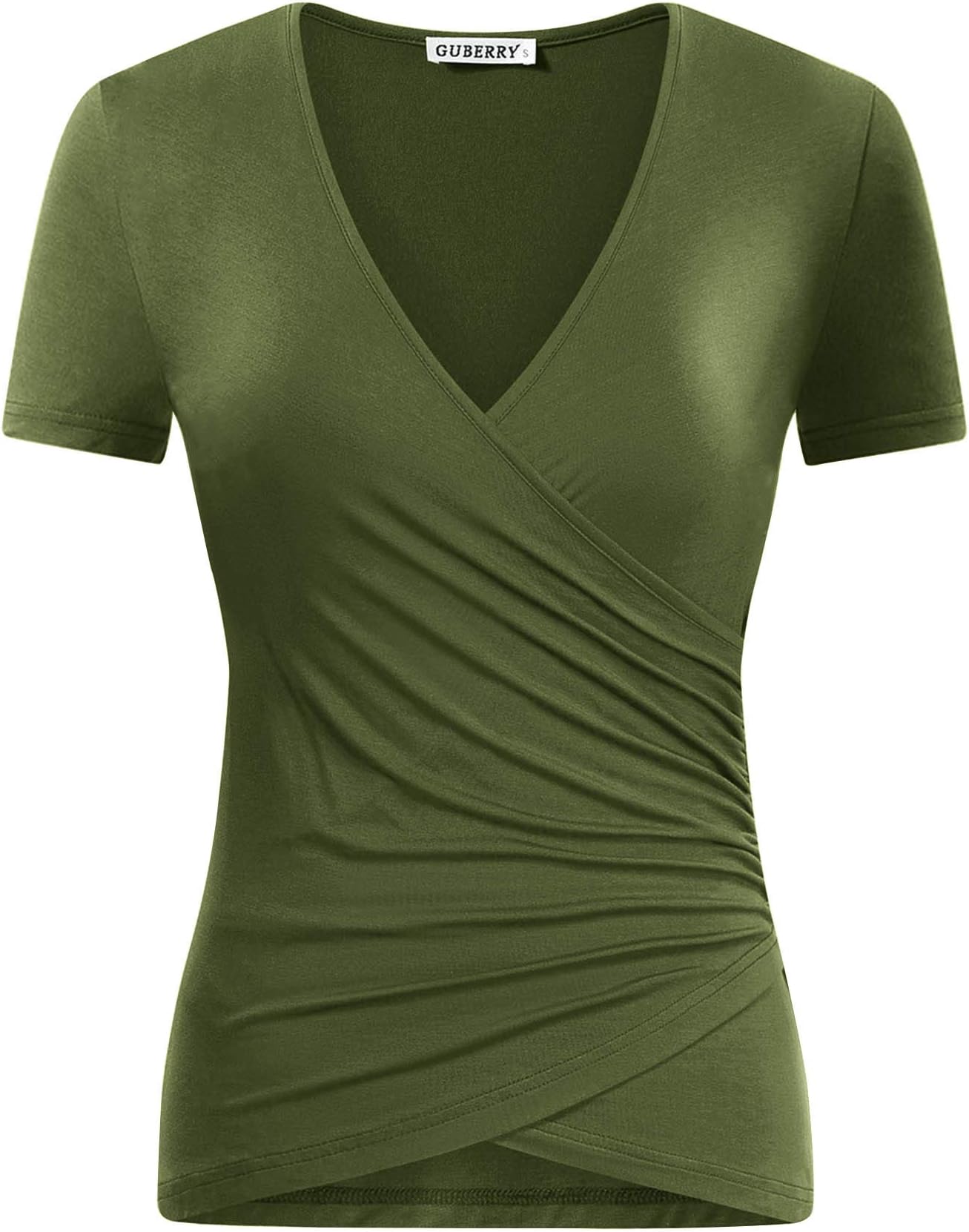 GUBERRY Women's Deep V Neck Short Sleeve Unique Cross Wrap Sexy Slim Fit Tops