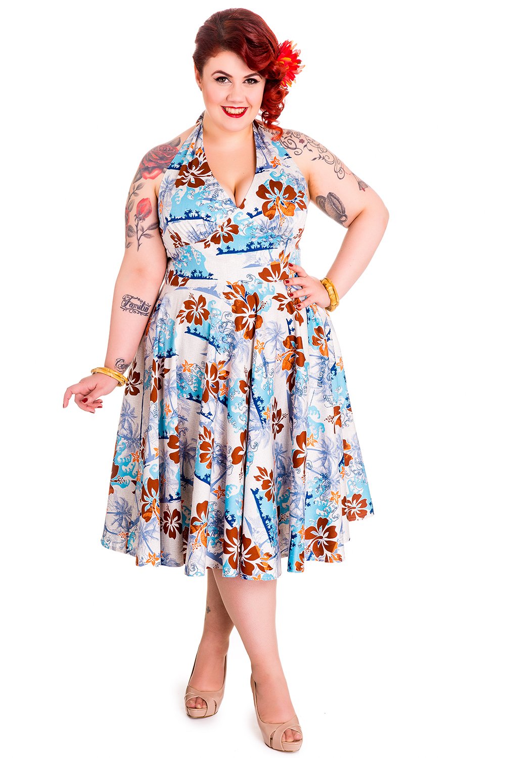 Hell Bunny Plus Tropical Paradise Tiki Hawaiian Wave Halter Dress |  Desertcart Zambia