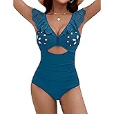 Blooming Jelly Women's One Piece Swimsuits Tummy Control Bathing Suit 2025 Petal Cutout Swim Suit Ruffle V Neck Swimwear