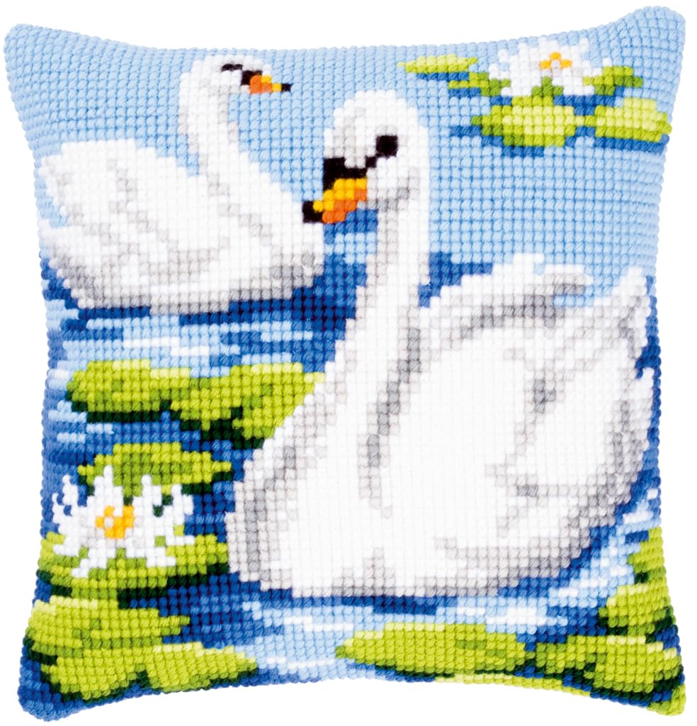 Vervaco Swan Cross Stitch Cushion, Multi-Colour