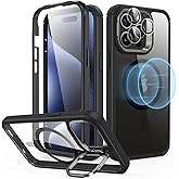 ESR for iPhone 15 Pro Max Case with Stand, Compatible with MagSafe, Full-Body Military-Grade Drop Proof Case with Built-in 9H+ Tempered Glass Screen Protector, Armor Series, Clear Black