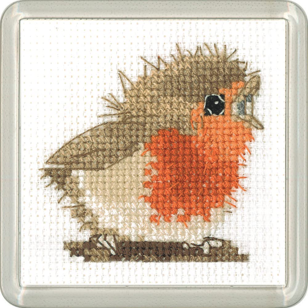 Heritage Crafts Cross Stitch Kit with Acrylic Coaster - Reggie Robin Coaster Kit