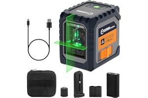 Laser Level Rechargeable, CIGMAN G02A Green Self-Leveling Cross Line Laser Level with Horizontal and Vertical Lines, Selectable Laser Lines, 100 Ft Visibility, Rotatable 360°, Charging Cable Included