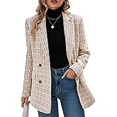 Mina Self Plaid Tweed Blazer Jacket for Women 2026 Fashion Elegant Open Front Casual Work Office Pocket Suit Coat(S-XXL)