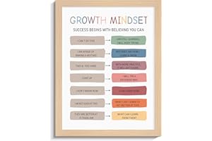 ORIDOMY Classroom Growth Mindset Posters Boho Positive Affirmations Quotes Wall Art Motivational Mental Health Therapy Office Decor Framed Kids Educational Prints for Calming Corner Decorations 12x16