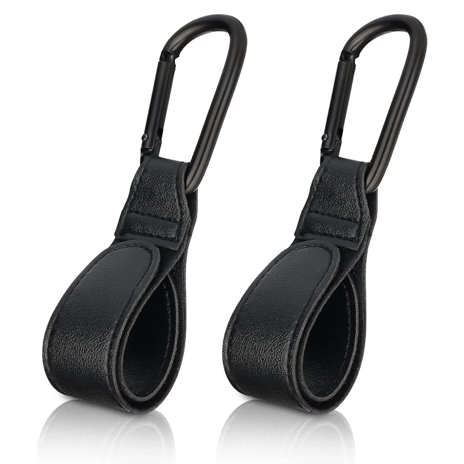 Aczyqws Pram Hook Clips, 2 Pieces Buggy Clips Carrier pram Hooks, Bag Holder Made of Leather, Bag Hooks for Stroller, Hooks for Bags Hooks Backpack (Black)