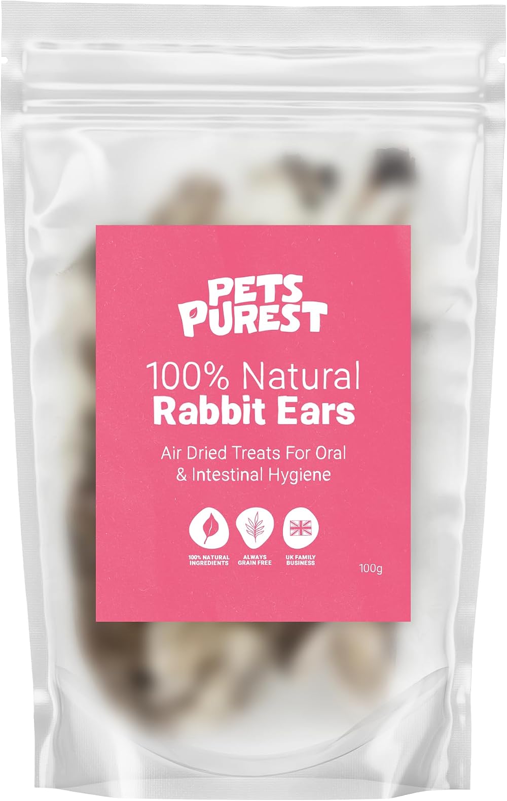 Pets Purest Rabbit Ears for Dogs 100g Natural Air-Dried Treats