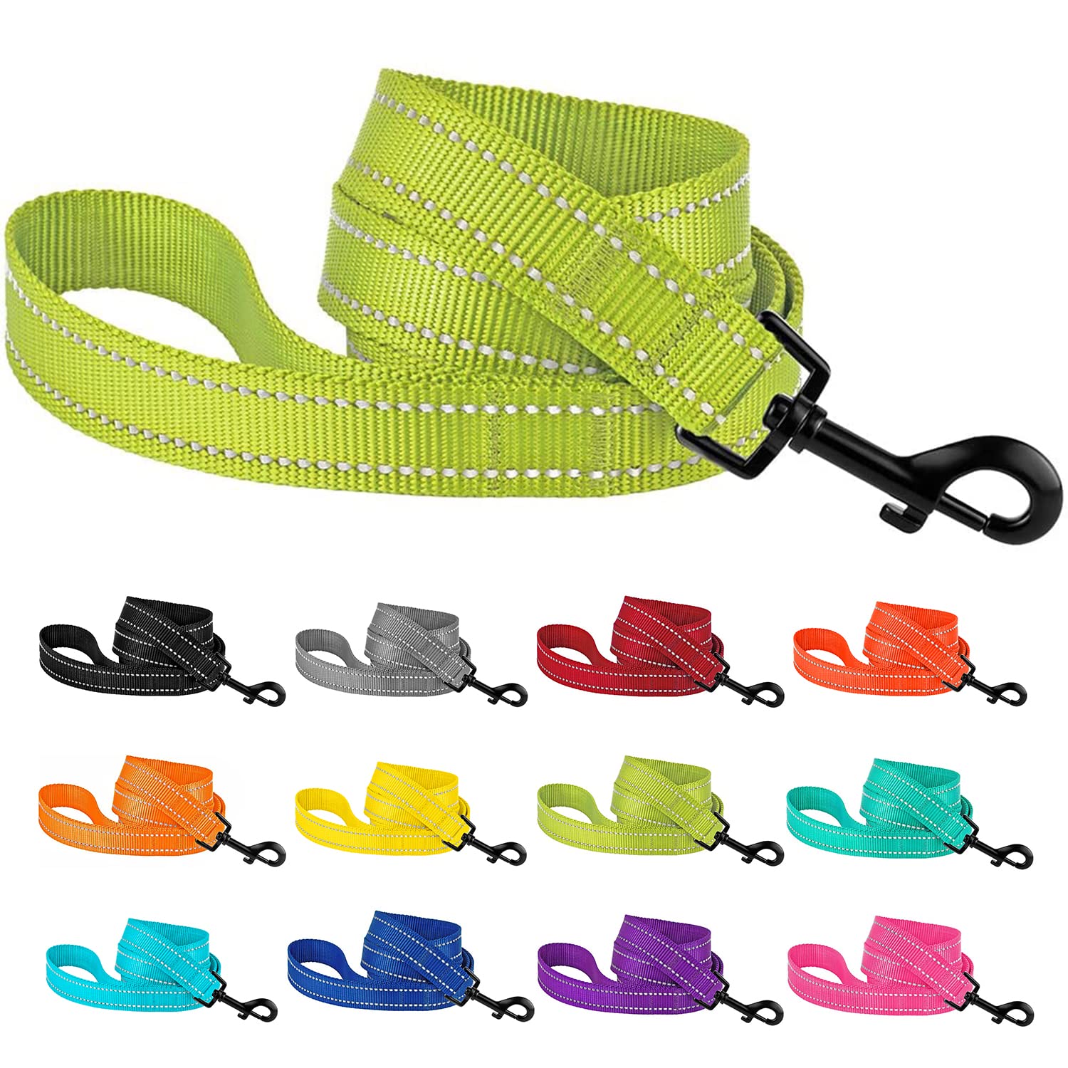 CollarDirect Nylon Dog Leash 5ft for Daily Outdoor Walking Running Training Heavy Duty Reflective Pet Leashes for Large, Medium & Small Dogs (S, Lime Green)