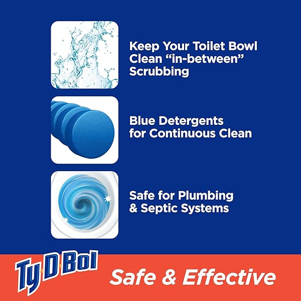TY-D-BOL BLUE TABLETS VALUE 5 PACK, CLEANS AND DEODORIZER TOILETS FOR A FRESH SMELLING BATHROOM