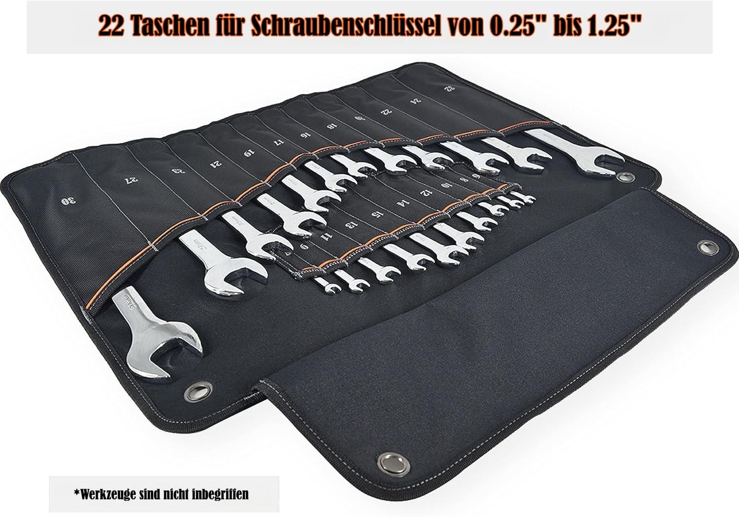 22 Taschen Schraubenschlüsselrolle, Schraubenschlüssel-Set, Werkzeugrolle, Schraubenschlüsseltasche, Schraubenschlüssel-Werkzeugrolle, Schraubenschlüsselhaltertasche, aufrollbarer Organizer 3