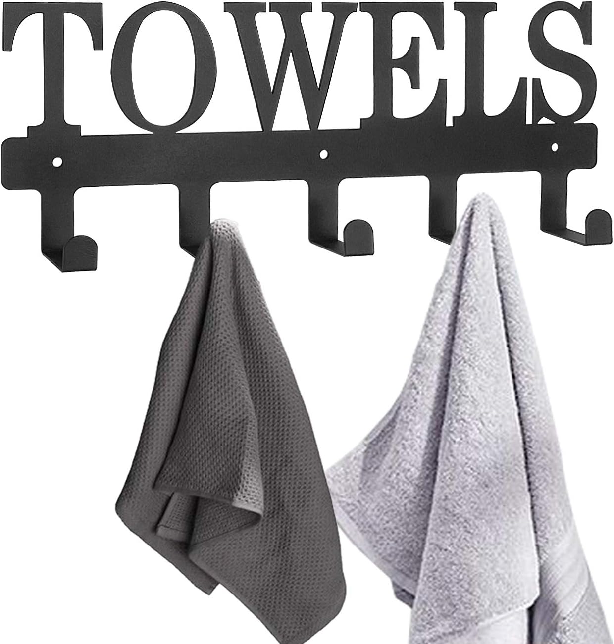 Towel Racks 5 Hooks Black Metal Wall Mount Rustproof and Waterproof Towel Holder for Bathroom Towels, Robes, Keys, Bedroom Clothing, Kitchen Storage Organizer Rack, Outdoor Pool Towel Hooks