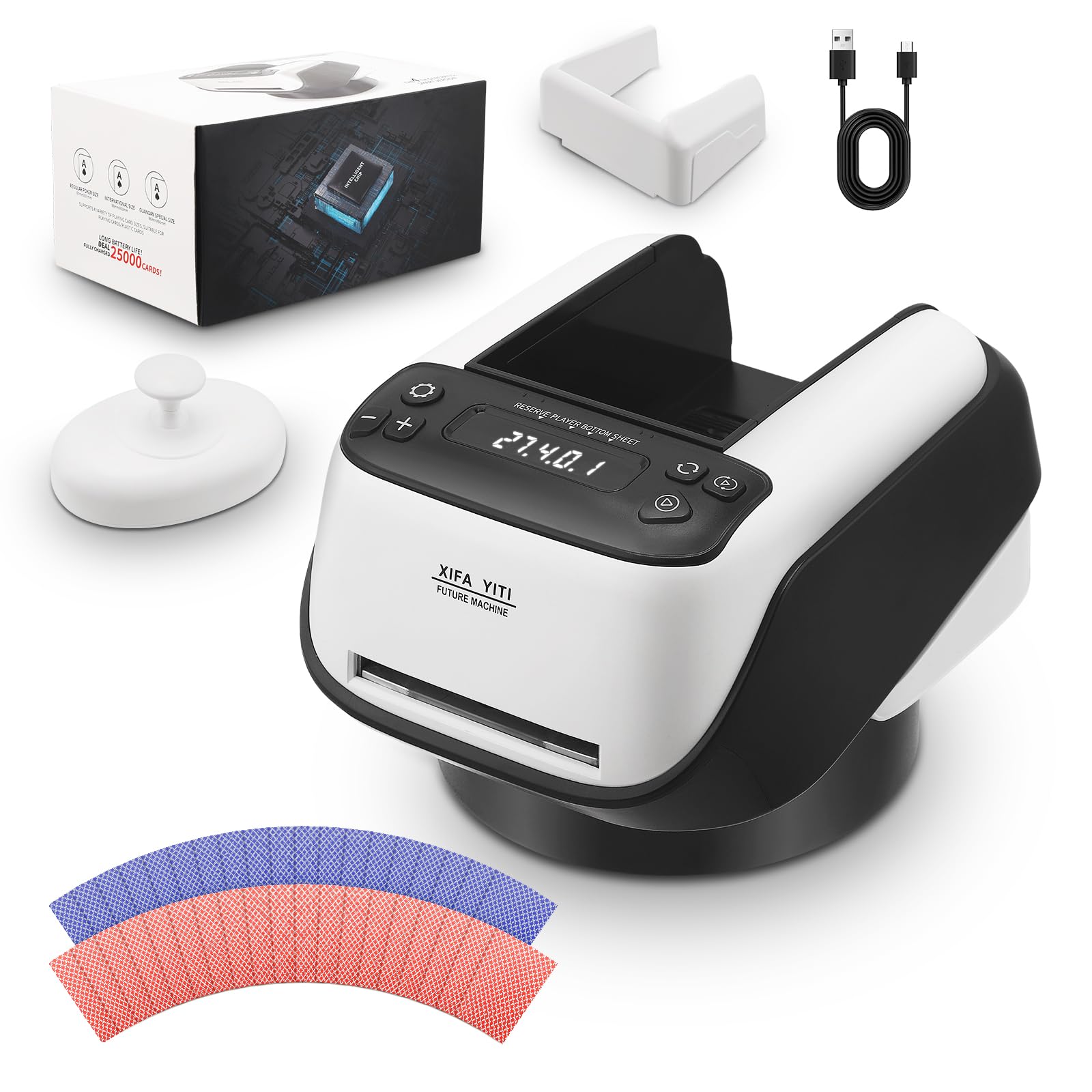 Trsaow Automatic Dealer Machine for 2-8 Players, 360-Degree Rotation for 1–4 Decks, with Card Extender, Card Presser, 2 Deck Poker Cards, Multi-Game Modes for Poker UNO, Hold'em (Upgraded-Dealer)