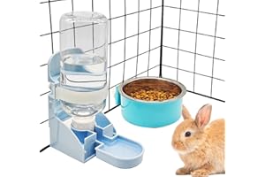 HAMILEDYI Rabbit Water Bottle Ferret Food Bowl Bunny Water Dispenser Stainless Steel Food Dish Hanging Drinking Fountain Drinker Feeder Crate Bowl Feeder Cup for Guinea Pig Hedgehog Chinchilla