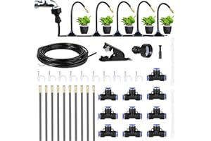 MOOCCI Mist Cooling Automatic Irrigation System-Misting System 33FT Misting Line & 10 Brass Misting Nozzles-Water Hose Mister Kit Sprinkler System for Outside Patio Outdoor Garden Greenhouse Trampoline Pool