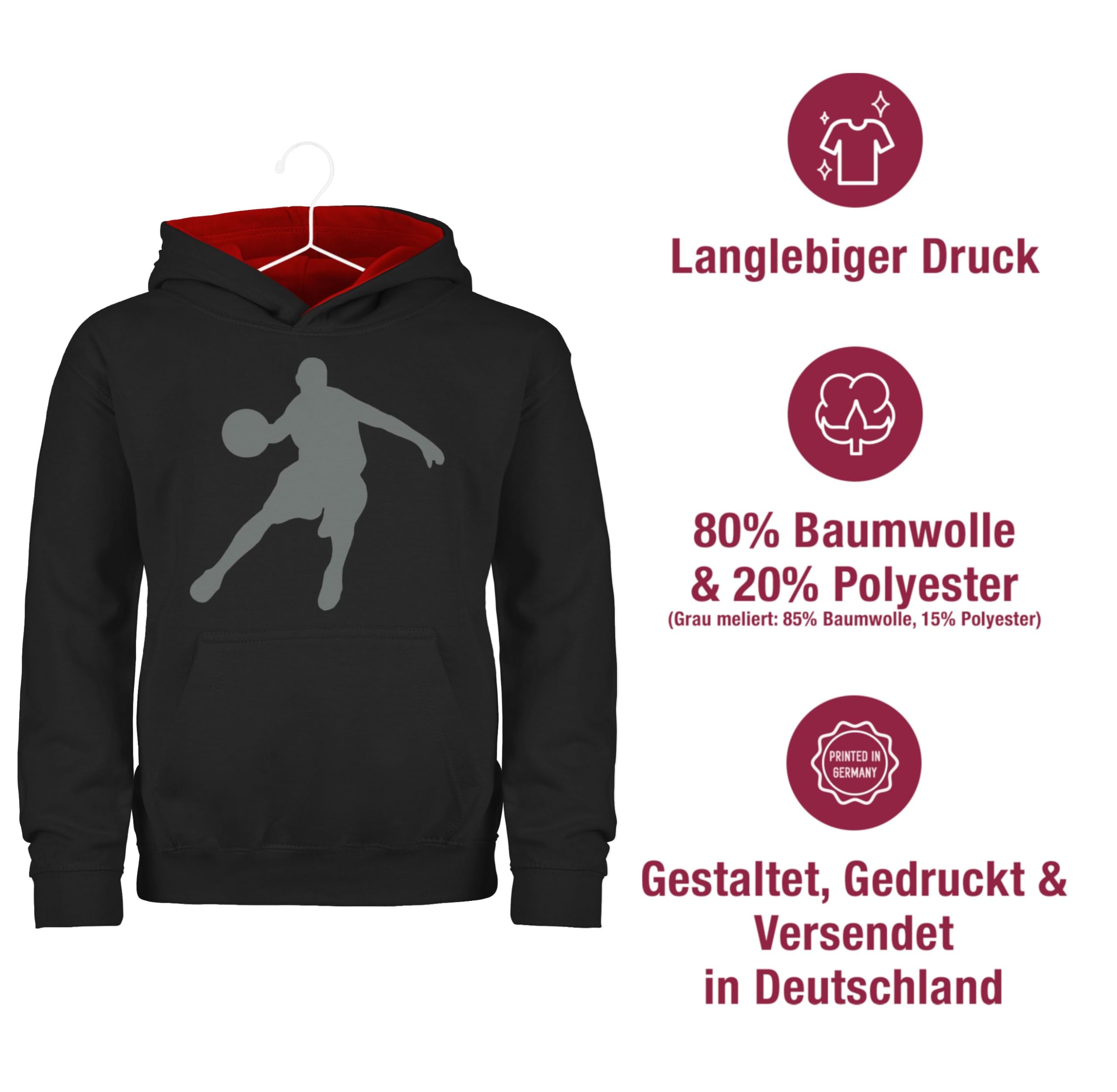 Pullover Kinder Hoodie Jungen Mädchen - Sport Kleidung - Basketballspieler I Geschenk Basketball Fans I Geschenk für Basketballer - 152 (12/13 Jahre) - Schwarz/Rot - basketball-pullover outfits 4