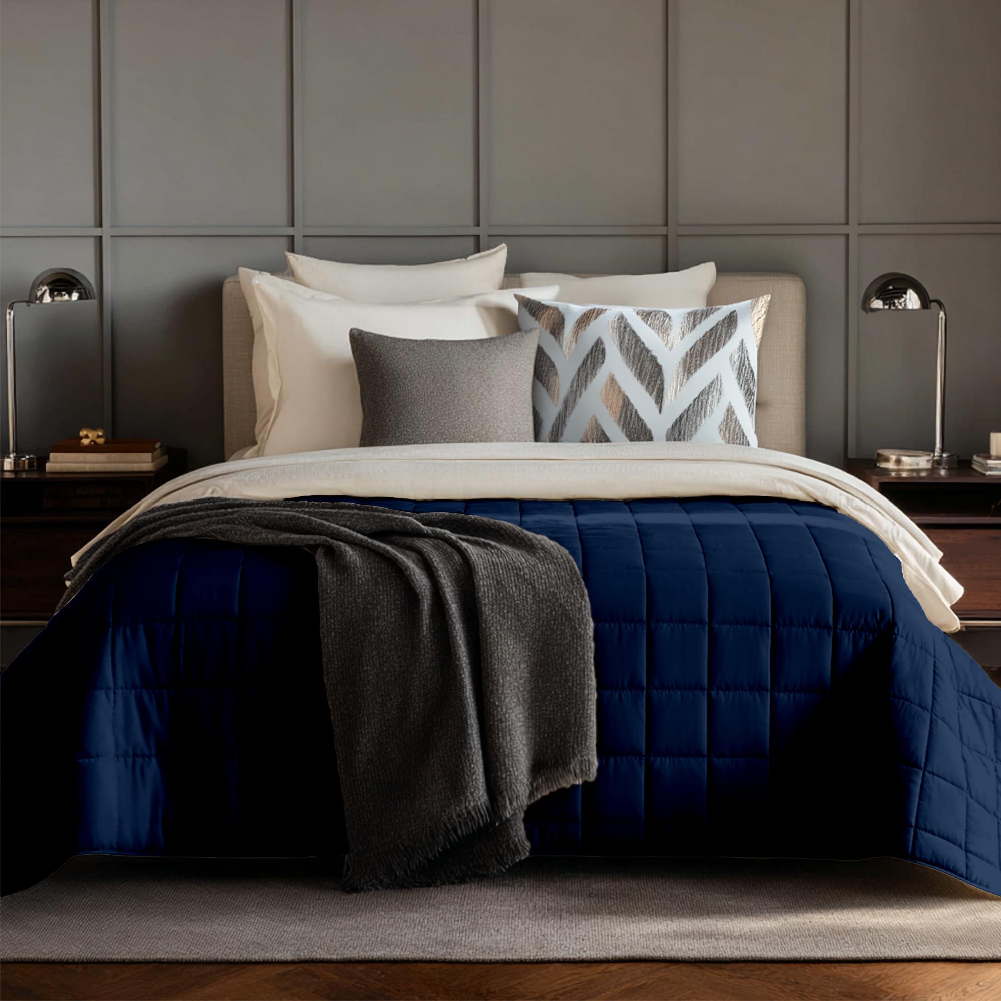 HomeSmart Weighted Blanket King Size 40 lbs, Heavy Weighted Blanket, Also Fits California King Beds, Soft Breathable Fabric, Navy
