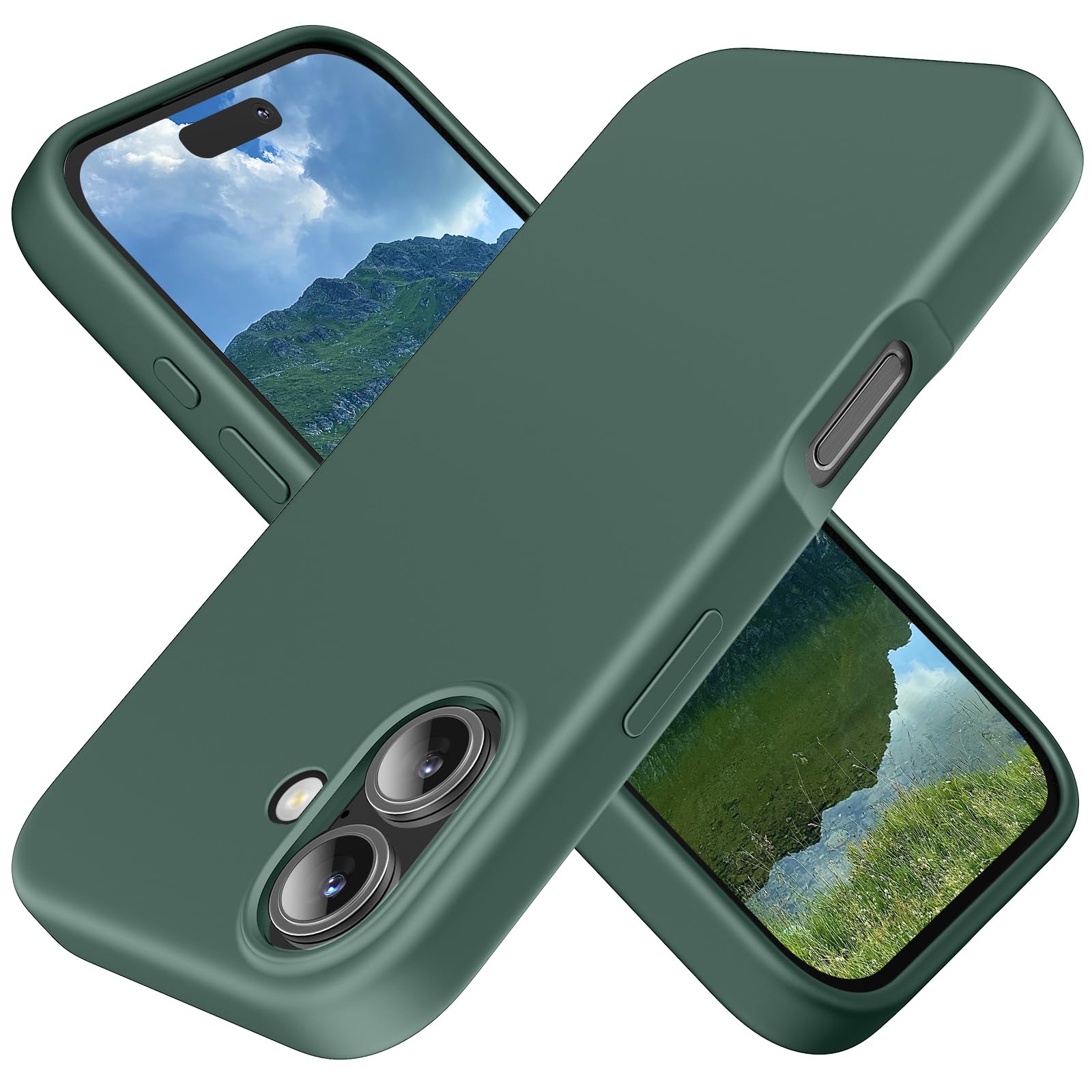 TAXXOE Silicone Case Compatible with iPhone 16 Case Soft Ultra Slim Protective Shockproof Liquid Silicone Phone Case,Anti-Scratch Microfiber Lining, 6.1" Pine Green