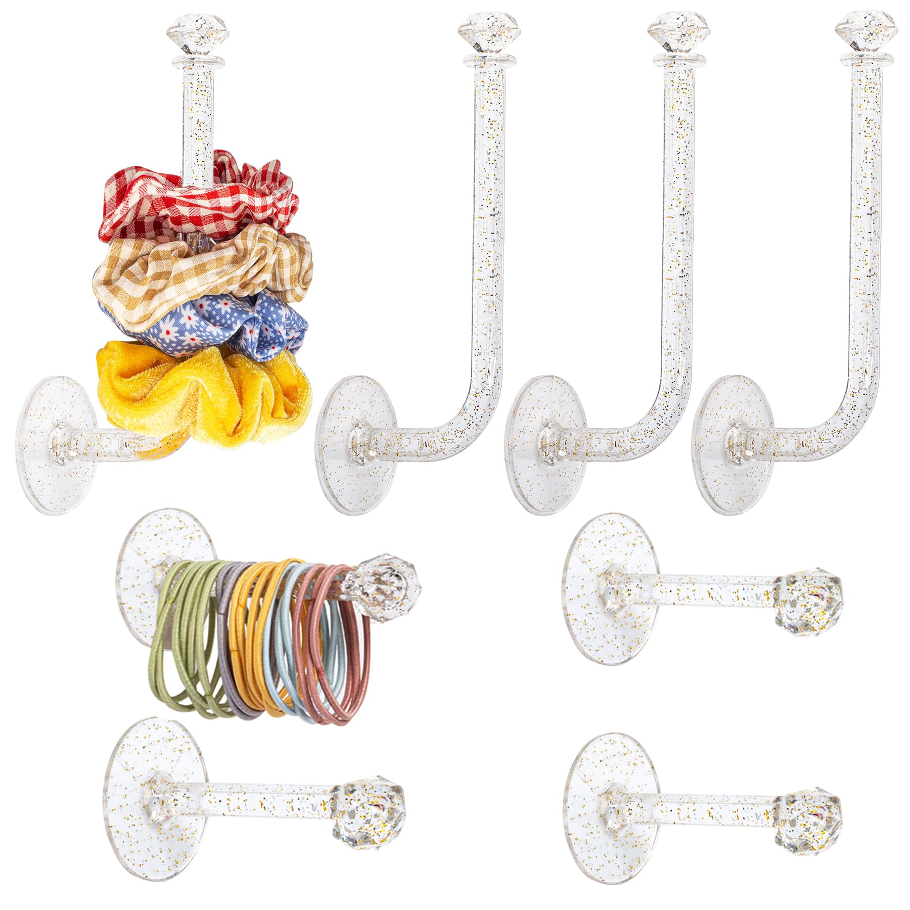Photo 1 of 8Pcs Headband Holder Stand Scrunchie Organizer, Girls Hair Accessories Organizer Storage for Headband Hairband Hair Ties, Acrylic Clear Glitter Adhesive Scrunchy Holder Scrunchie Tower Storage