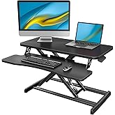 HUANUO 32" Standing Desk Converter, Height Adjustable Sit Stand Desk Riser, Dual Monitor and Laptop Workstation, Desk Riser w
