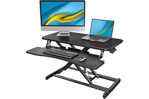 HUANUO 32" Standing Desk Converter, Height Adjustable Sit Stand Desk Riser, Dual Monitor and Laptop Workstation, Desk Riser w