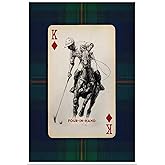Vintage Navy Plaid Equestrian Sports King Of Diamonds Print Four In Hand Polo Playing Card Wall Art Trendy Preppy East Coast Canvas Poster Old Money Office Decor for Game Room 16x24inch Unframed