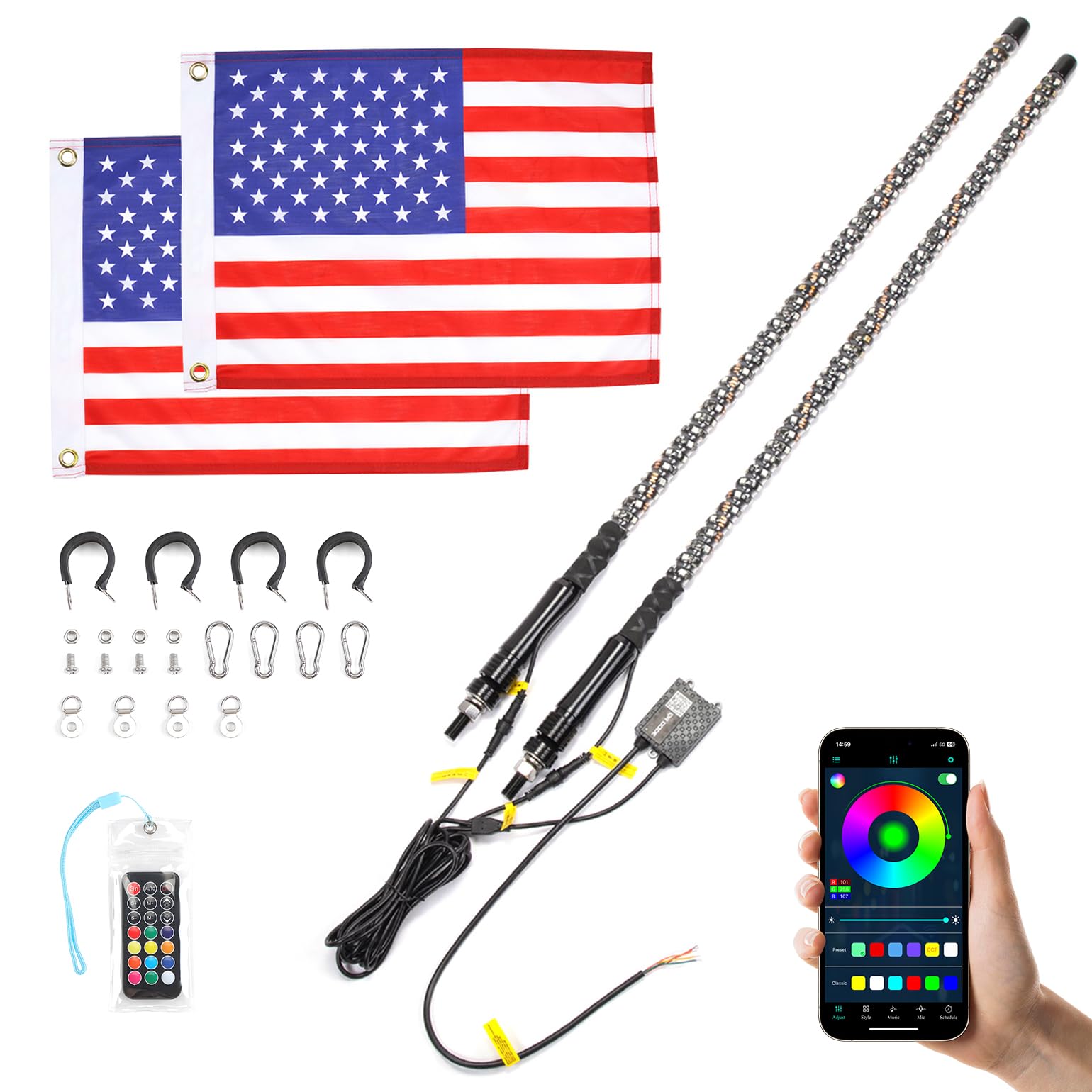 2Pcs 4ft RGB Spiral LED Whip Lights For Can-AM Maverick X3 – Dancing/Chasing Modes