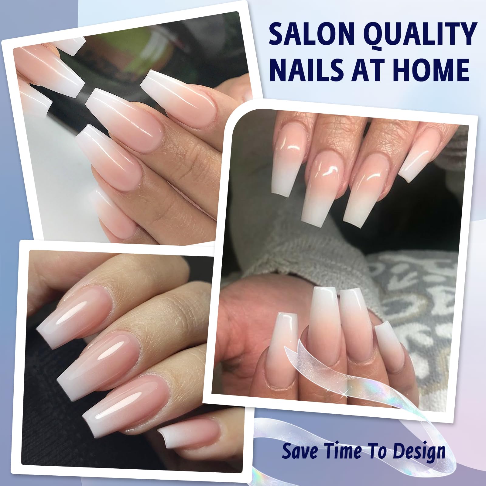 Bellelfin 240Pcs Ombre Coffin Nails, Full Cover Acrylic Gradient False Nails with Tabs, Nude, Artificial Stick Ons for Women Girls - Image 7