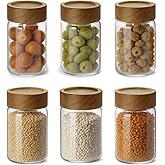 Zoaiirte 6pc 8 fl oz Glass Mason Jars with Acacia Wood Airtight Lids - Food Storage Container Set, Clear Stackable Leakproof Kitchen Canisters for Meal Prep/Snack Organization/Spice Storage