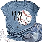 Baseball Mom T-Shirt Women Funny Cool Baseball Shirts Short Sleeve Graphic Tee Summer Tops Loose Casual