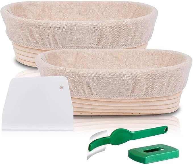 2 Pack Oval Bread Proofing Baskets, Large 10’’ Hold 500g Dough Natural
