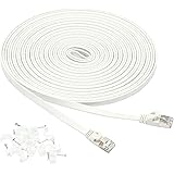 Amazon Basics RJ45 Cat 7 Ethernet Patch Cable, Flat, 600MHz, Snagless, Includes 15 Nails, 30 Foot, White