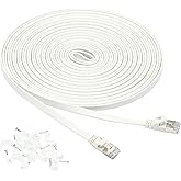 鶹 Basics Cat 7 Gigabit Ethernet Patch Internet Cable, Flat - 30FT, 1Pack, White - Include 15 Nails