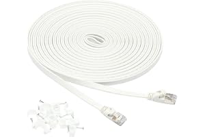 �鶹�� Basics Cat 7 Gigabit Ethernet Patch Internet Cable, Flat - 30FT, 1Pack, White - Include 15 Nails