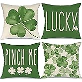 GEEORY St Patricks Day Pillow Covers 18x18 Set of 4 St Patricks Day Decorations for Home Shamrock Lucky Decorative Throw Pillows Farmhouse St Patricks Day Decor