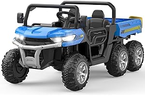 Hetoy 24V 2 Seater Ride On Dump Truck with Remote Control, Electric UTV Car with Electric Dump Bed, 4WD Power Ride Cars W/6 Wheels Ride On Toys for Boys Girls