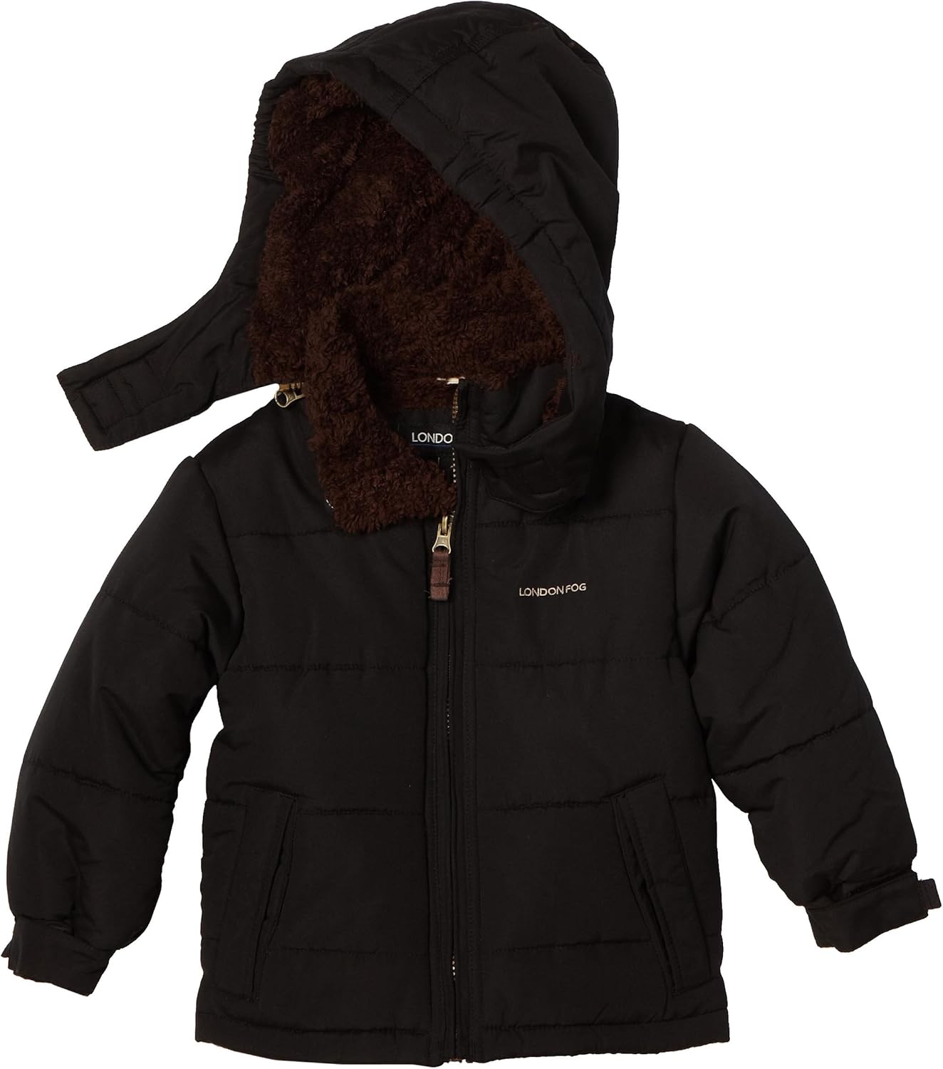 London Fog Toddler Boys Heavyweight Jacket with Sherpa Trim, Black, 4T Down
