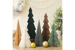 Watersay 6 Pcs Neutral Christmas Tree Honeycomb Centerpiece Minimalist 3D Paper Trees Centerpiece Modern Christmas Decor Rustic Reusable Table Decoration for Home Decor Xmas Gift(Green, Brown)