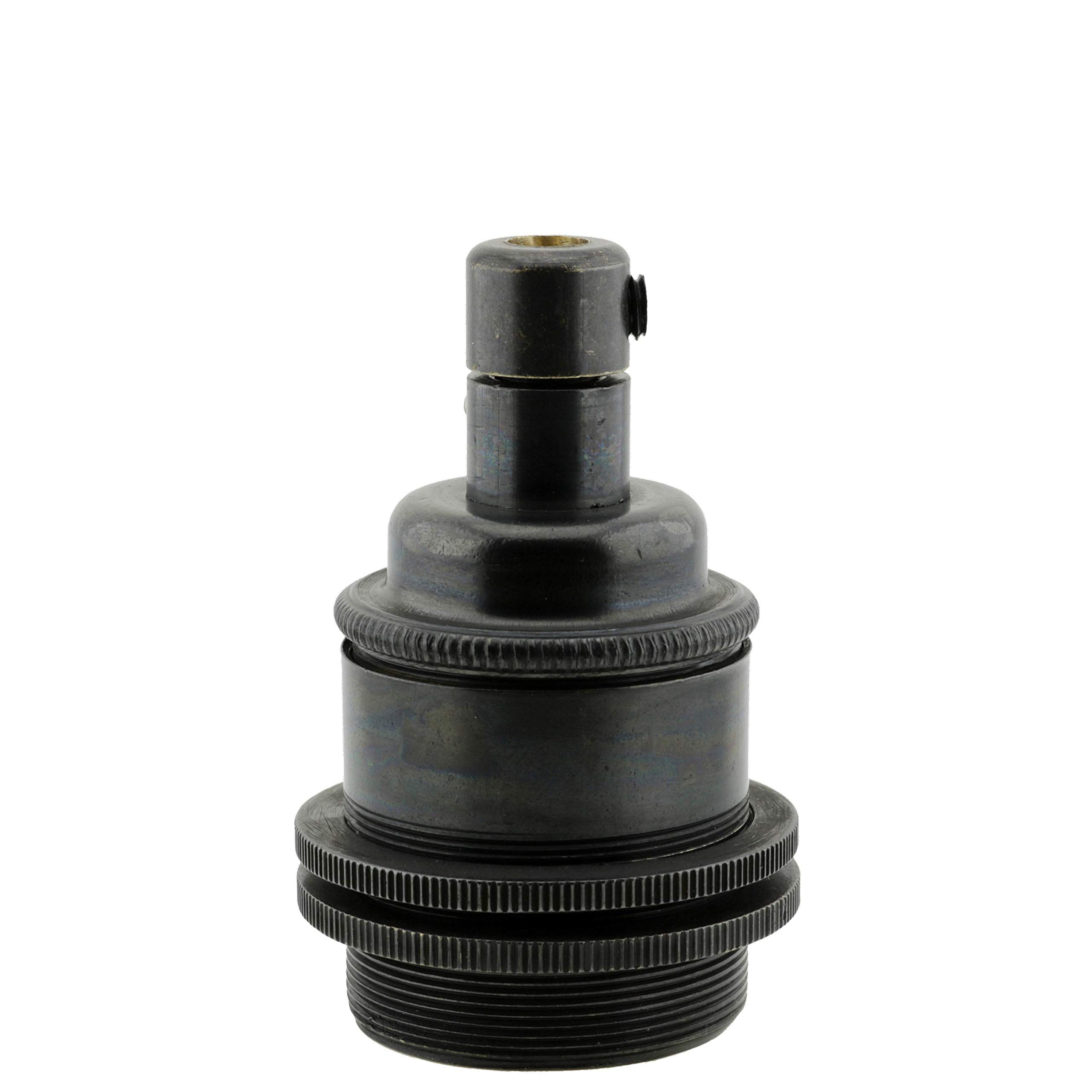 Edison Screw (E27) Solid Brass Earthed Lampholder in Dark Bronzed Finish with 2 Shade Rings and Metal Cord Grip