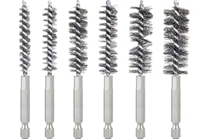 CREZTAIL Bore Brush for Drill – 6pcs Stainless Steel Wire Tube Brush in Different Sizes, Twisted Wire Cleaning Brush with 1/4" Hex Shank, bore Brush Copper Pipe Cleaner for Power Drill & Tube Cleaning