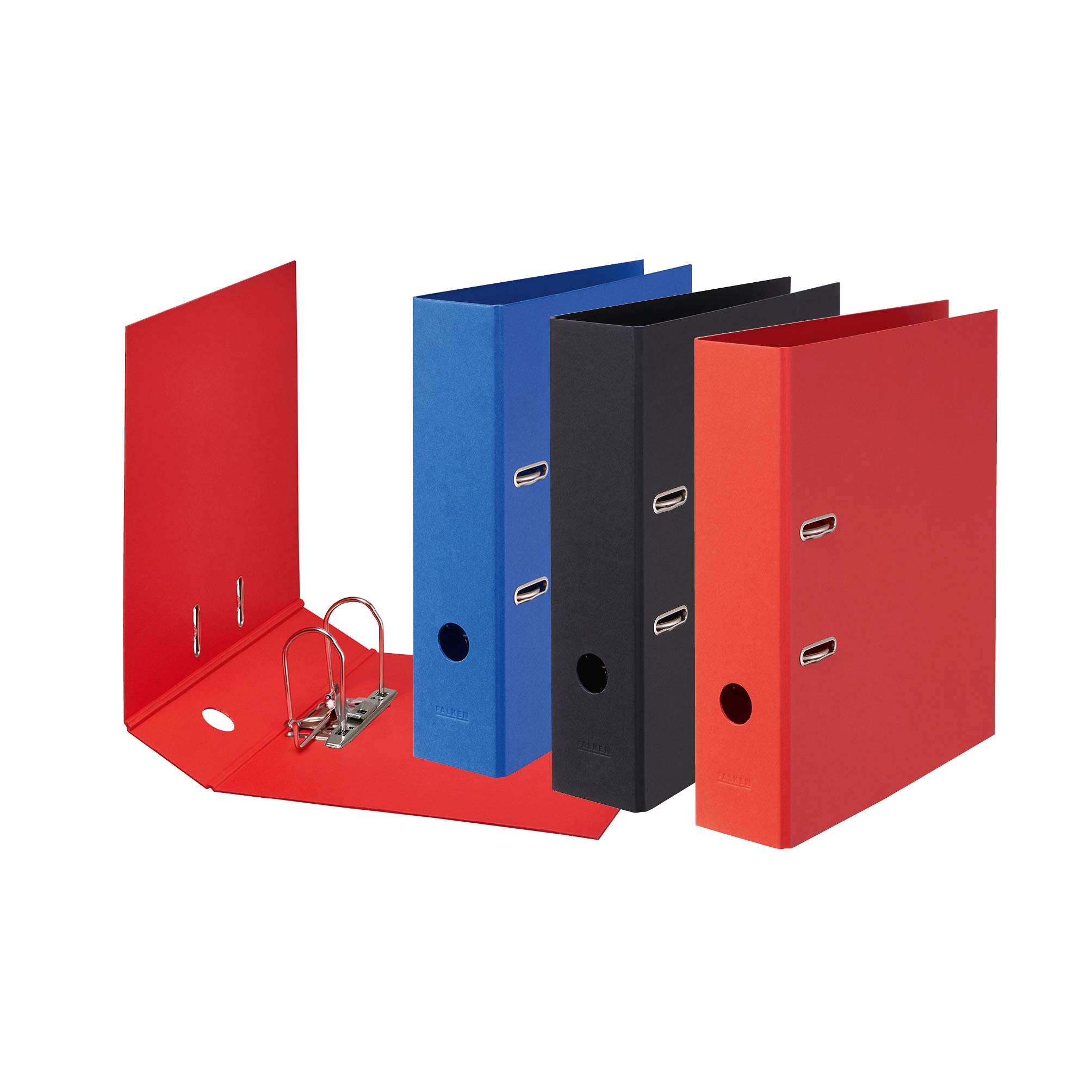 Original Falken Pack of 10 Vegan Folders Pure Color. 8 cm wide DIN A4 assorted colours (red, blue, black) File Folder Letter Folder Office Folder Cardboard Folder Slotted Folder