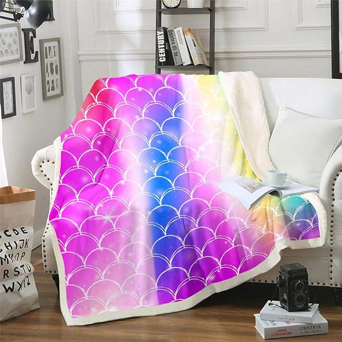Manta de forro polar con diseño de escamas de sirena, para niñas, chic