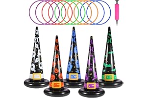 Yeepoo Halloween Ring Toss Game Set, 5Pcs Inflatable Witch Hats with 10Pcs Colorful Plastic Rings and Air Pump for Halloween Party Games Super Fun Indoor Outdoor Party Supplies