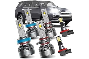 AWALITED Fits for 2010-2020 Toyota 4Runner High Low Beam Fog Lights Bulbs Combo Pack, 6000K White Plug-and-Play Super Bright Bulbs, Pack of 6
