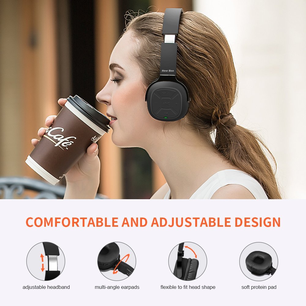 Active Noise Cancelling Kopfhörer Bluetooth New Bee 70-Stunden-Spielzeit kabelloser Kopfhörer mit Mikrofon Siri Sprachsteuerung Hi-Fi Stereo Tiefbass für die Reise Arbeit TV Computer iPhone