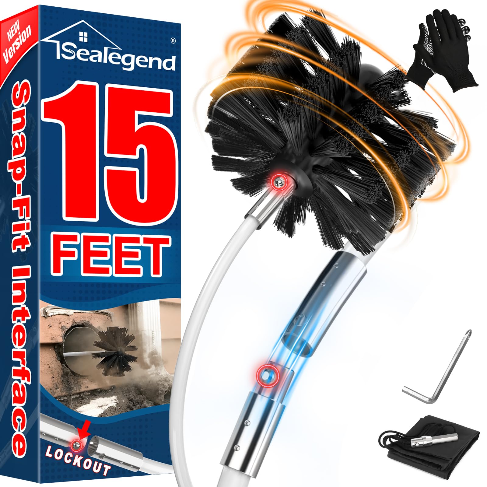 Photo 1 of Sealegend 15 Feet Dryer Vent Cleaner Kit/Lint Remover/Upgraded Flexible Quick-Snap Brush with Drill Attachment/Fireplace Chimney Brushes for Easy to Clean/Cleaning Tool Use with or Without Power Drill
